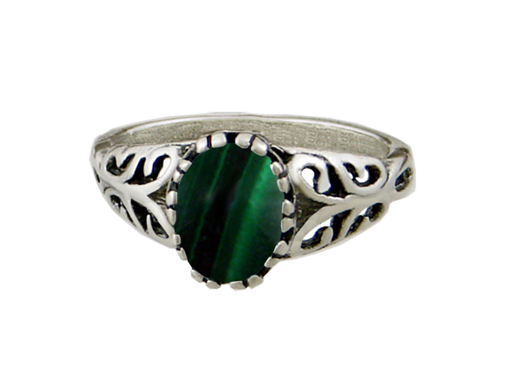 Sterling Silver Filigree Ring With Malachite Size 9